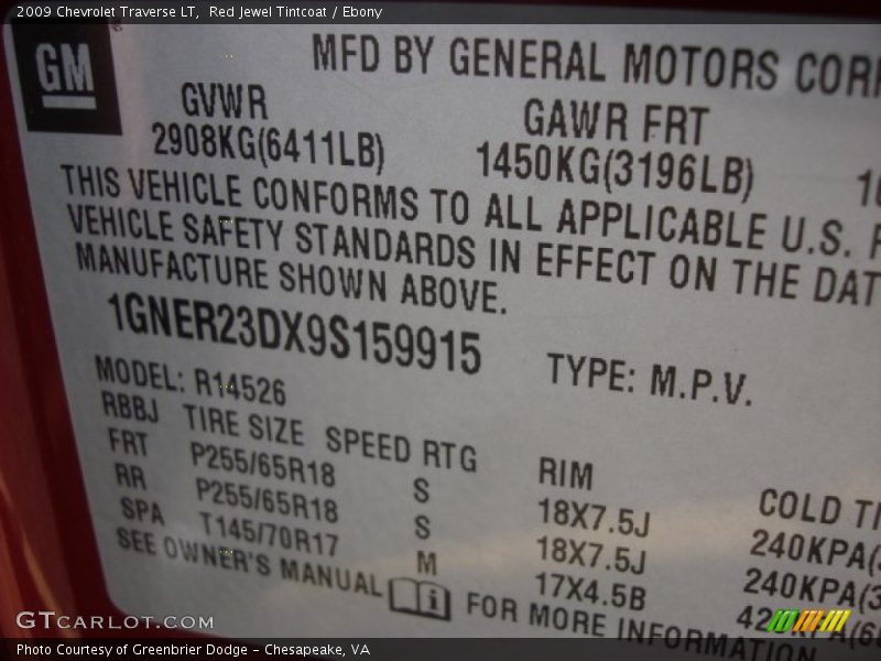 Red Jewel Tintcoat / Ebony 2009 Chevrolet Traverse LT
