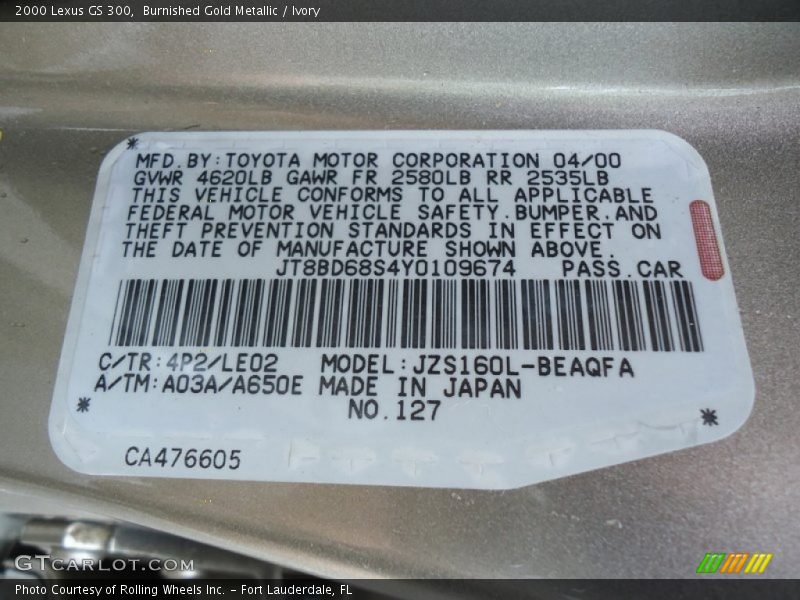 2000 GS 300 Burnished Gold Metallic Color Code 4P2