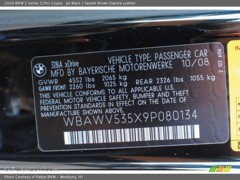 Jet Black / Saddle Brown Dakota Leather 2009 BMW 3 Series 328xi Coupe