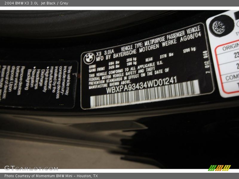 Jet Black / Grey 2004 BMW X3 3.0i