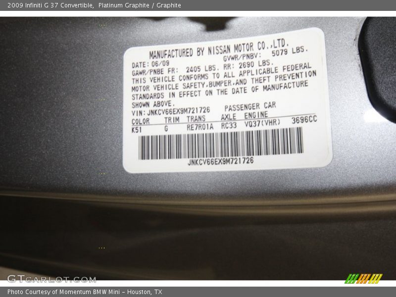 Platinum Graphite / Graphite 2009 Infiniti G 37 Convertible