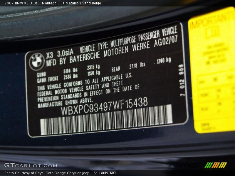 Montego Blue Metallic / Sand Beige 2007 BMW X3 3.0si