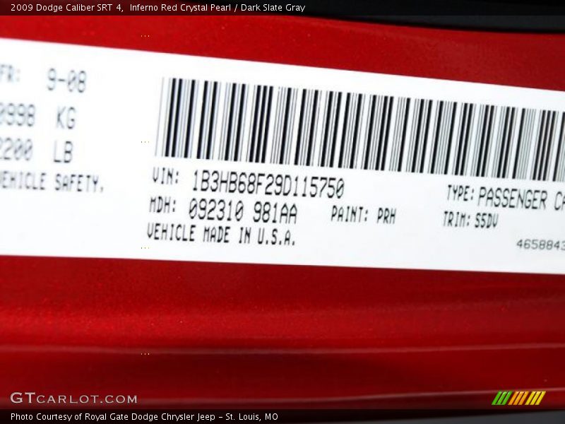 Inferno Red Crystal Pearl / Dark Slate Gray 2009 Dodge Caliber SRT 4