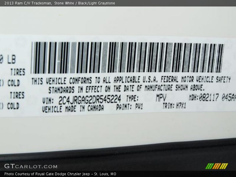 Stone White / Black/Light Graystone 2013 Ram C/V Tradesman