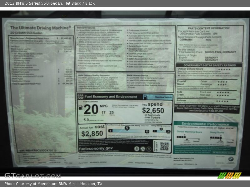  2013 5 Series 550i Sedan Window Sticker