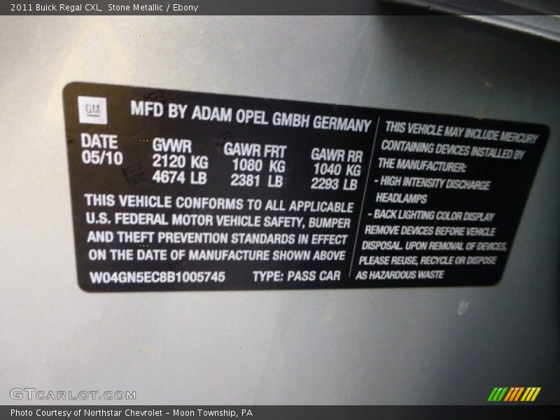 Stone Metallic / Ebony 2011 Buick Regal CXL