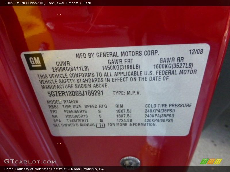 Red Jewel Tintcoat / Black 2009 Saturn Outlook XE