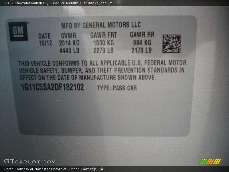 Silver Ice Metallic / Jet Black/Titanium 2013 Chevrolet Malibu LT