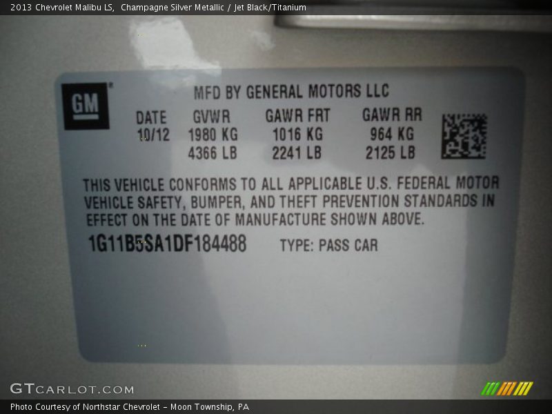 Champagne Silver Metallic / Jet Black/Titanium 2013 Chevrolet Malibu LS