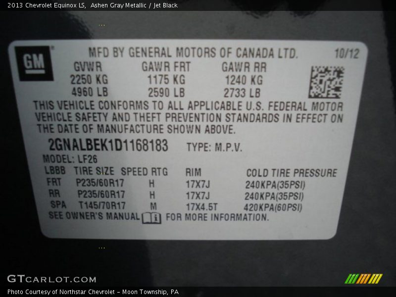 Ashen Gray Metallic / Jet Black 2013 Chevrolet Equinox LS