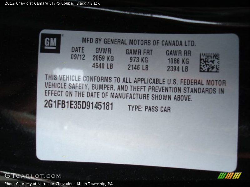 Black / Black 2013 Chevrolet Camaro LT/RS Coupe