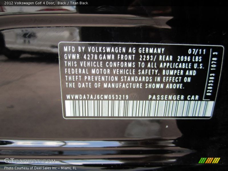 Black / Titan Black 2012 Volkswagen Golf 4 Door