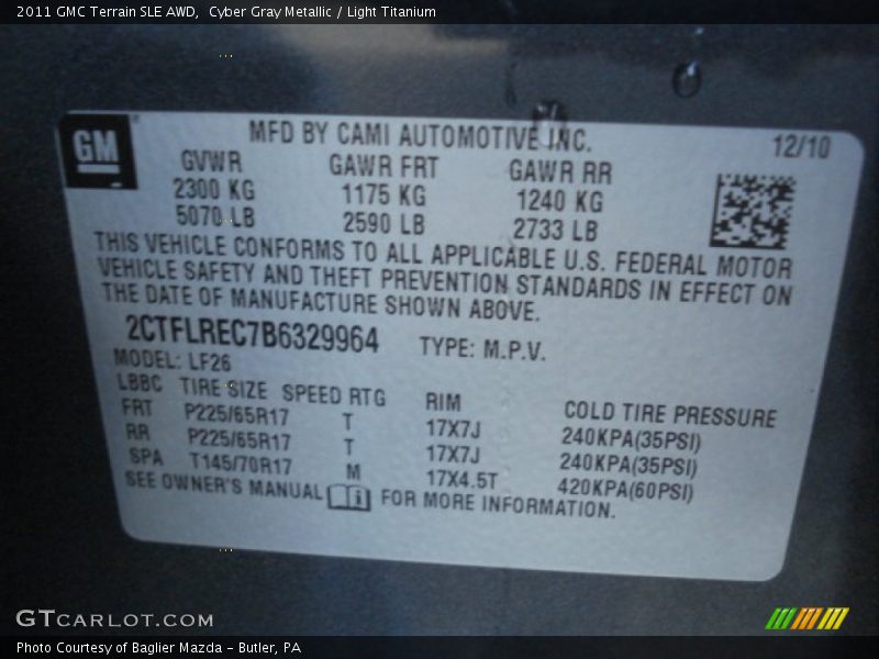 Cyber Gray Metallic / Light Titanium 2011 GMC Terrain SLE AWD