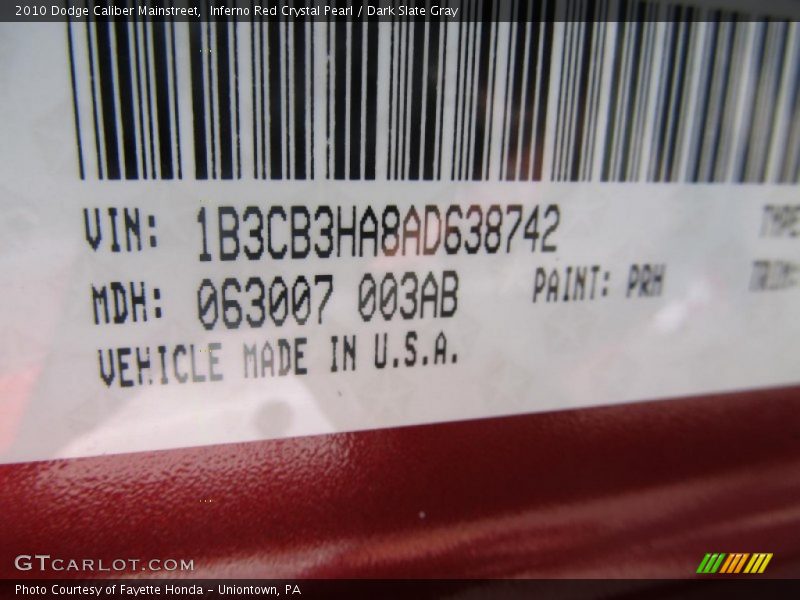 Inferno Red Crystal Pearl / Dark Slate Gray 2010 Dodge Caliber Mainstreet