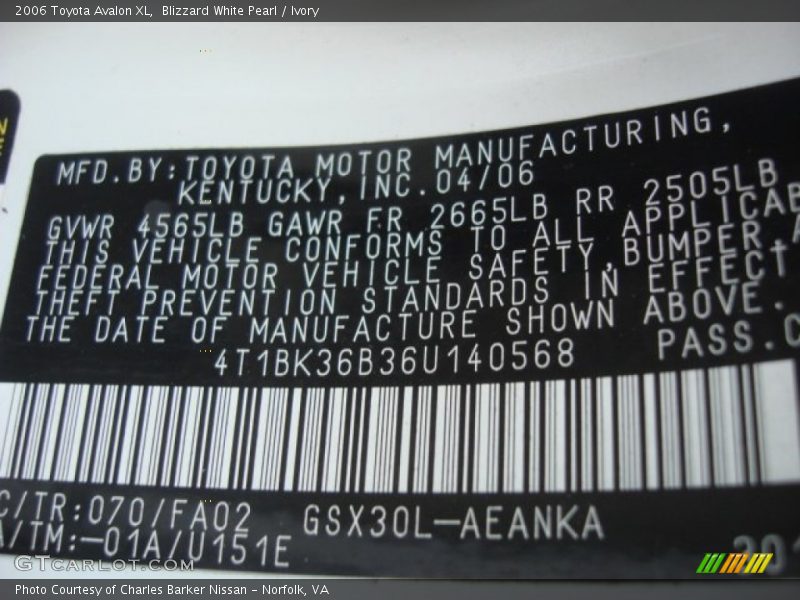 Blizzard White Pearl / Ivory 2006 Toyota Avalon XL