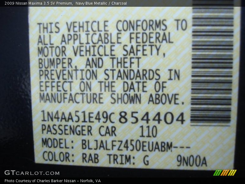 Navy Blue Metallic / Charcoal 2009 Nissan Maxima 3.5 SV Premium