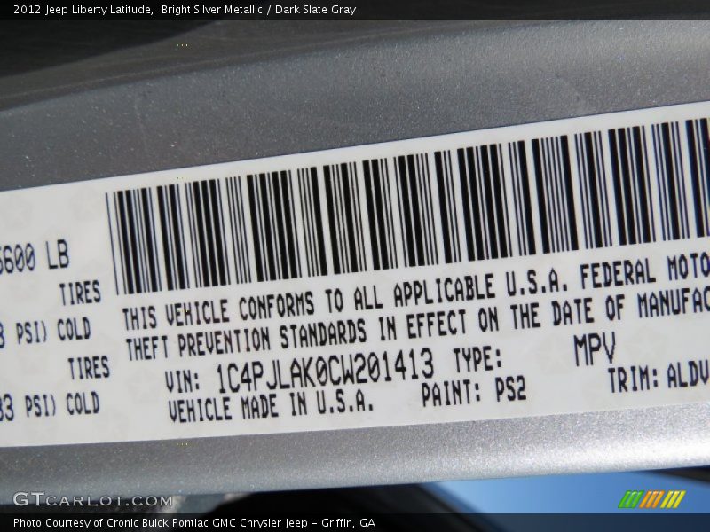 Bright Silver Metallic / Dark Slate Gray 2012 Jeep Liberty Latitude