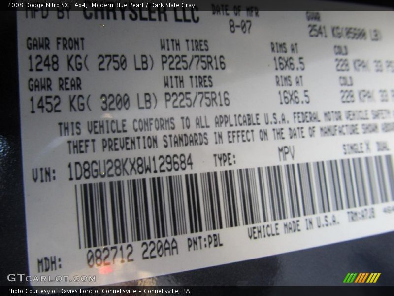 Modern Blue Pearl / Dark Slate Gray 2008 Dodge Nitro SXT 4x4