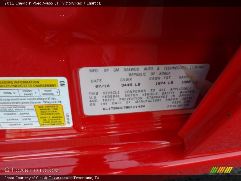 Victory Red / Charcoal 2011 Chevrolet Aveo Aveo5 LT