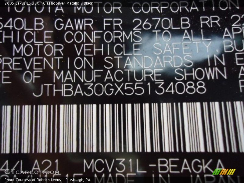 Classic Silver Metallic / Black 2005 Lexus ES 330