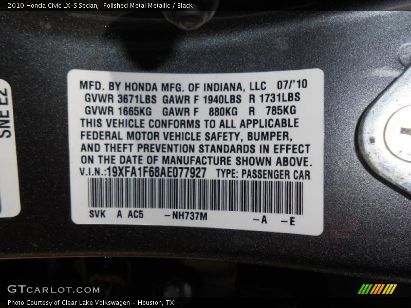 Polished Metal Metallic / Black 2010 Honda Civic LX-S Sedan