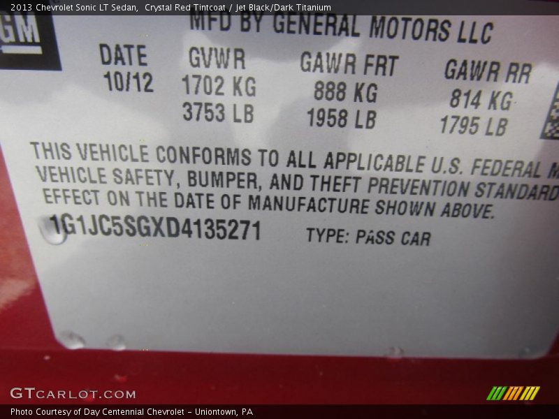 Crystal Red Tintcoat / Jet Black/Dark Titanium 2013 Chevrolet Sonic LT Sedan