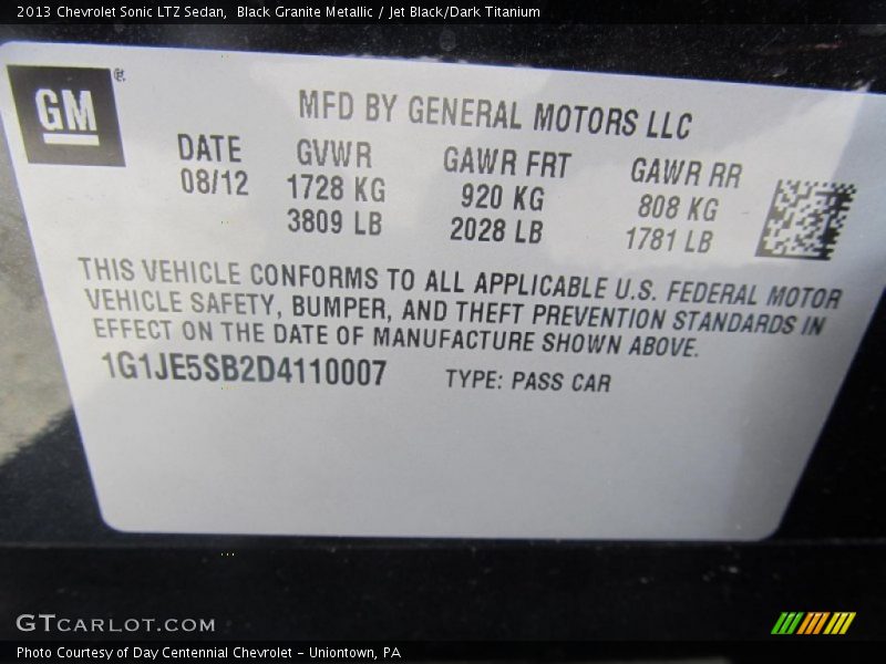 Black Granite Metallic / Jet Black/Dark Titanium 2013 Chevrolet Sonic LTZ Sedan