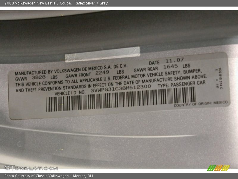 Reflex Silver / Grey 2008 Volkswagen New Beetle S Coupe