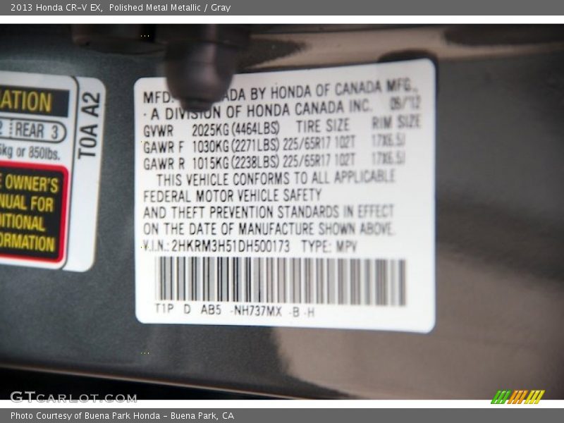 2013 CR-V EX Polished Metal Metallic Color Code NH737MX