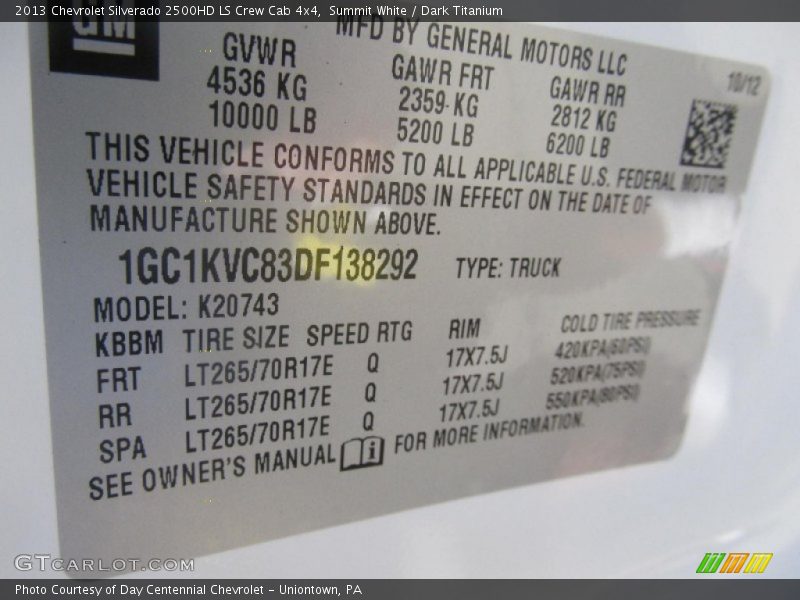 Summit White / Dark Titanium 2013 Chevrolet Silverado 2500HD LS Crew Cab 4x4