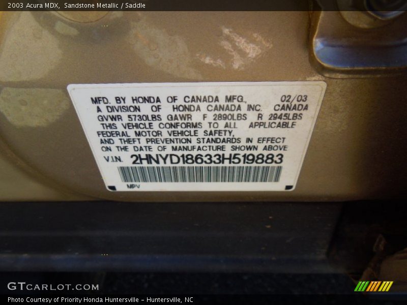 Sandstone Metallic / Saddle 2003 Acura MDX