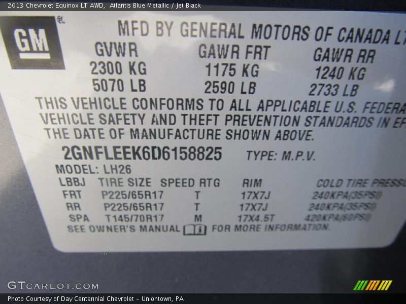 Atlantis Blue Metallic / Jet Black 2013 Chevrolet Equinox LT AWD
