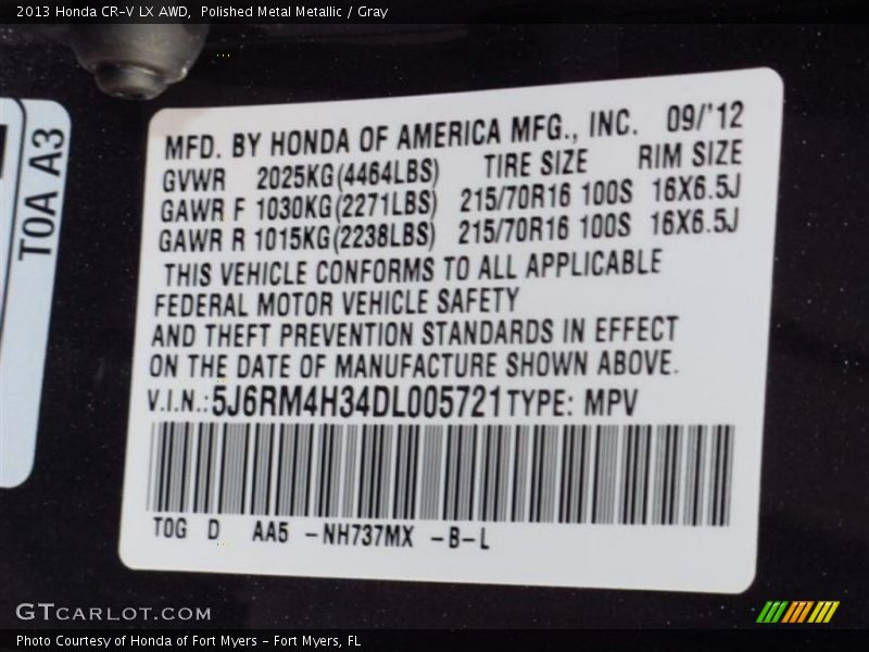 Polished Metal Metallic / Gray 2013 Honda CR-V LX AWD