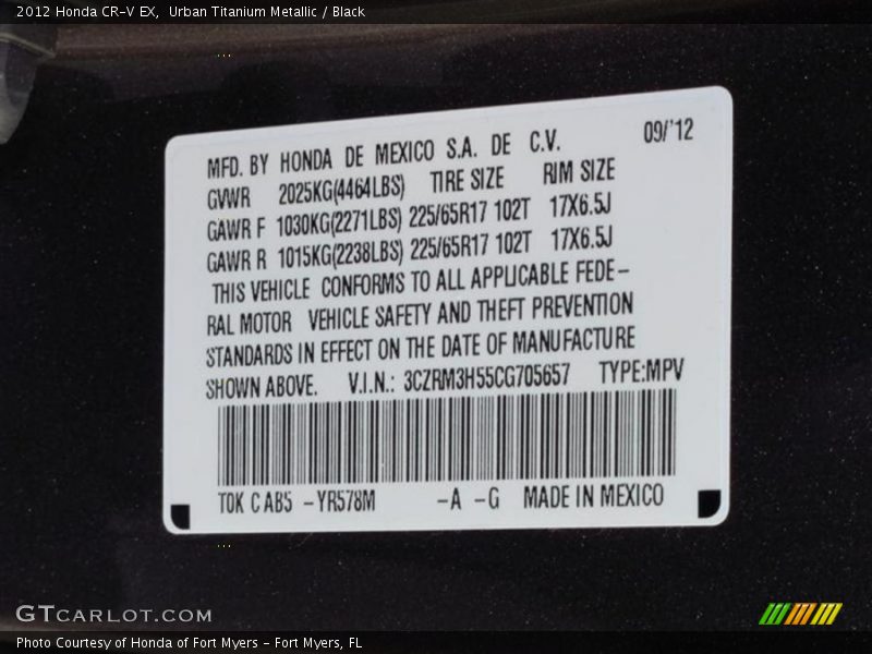 Urban Titanium Metallic / Black 2012 Honda CR-V EX