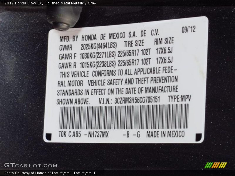 Polished Metal Metallic / Gray 2012 Honda CR-V EX