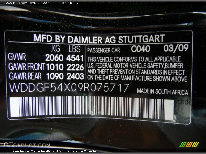Black / Black 2009 Mercedes-Benz C 300 Sport