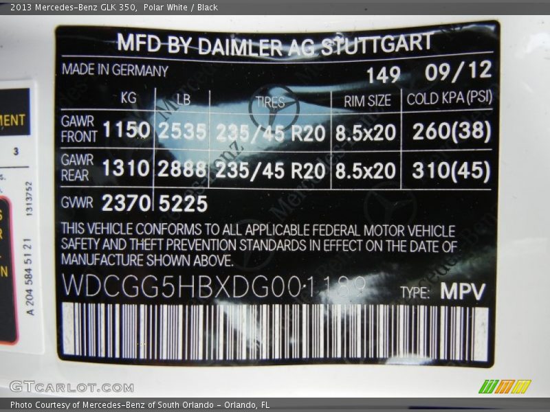 Polar White / Black 2013 Mercedes-Benz GLK 350