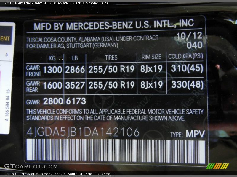 Black / Almond Beige 2013 Mercedes-Benz ML 350 4Matic
