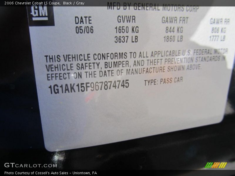 Black / Gray 2006 Chevrolet Cobalt LS Coupe