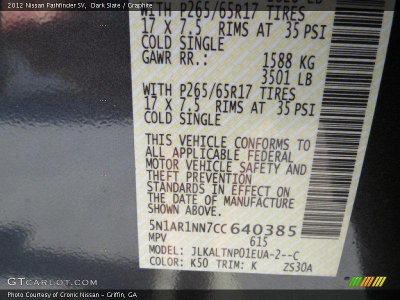 Dark Slate / Graphite 2012 Nissan Pathfinder SV