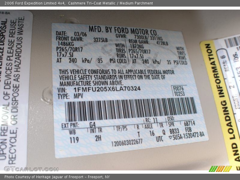 2006 Expedition Limited 4x4 Cashmere Tri-Coat Metallic Color Code G4