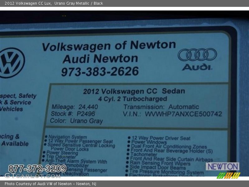 Urano Gray Metallic / Black 2012 Volkswagen CC Lux