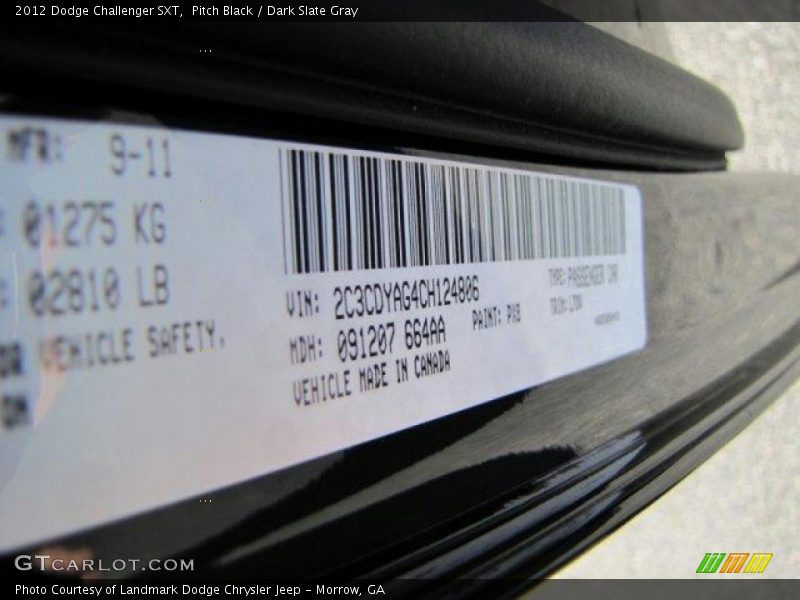 Pitch Black / Dark Slate Gray 2012 Dodge Challenger SXT