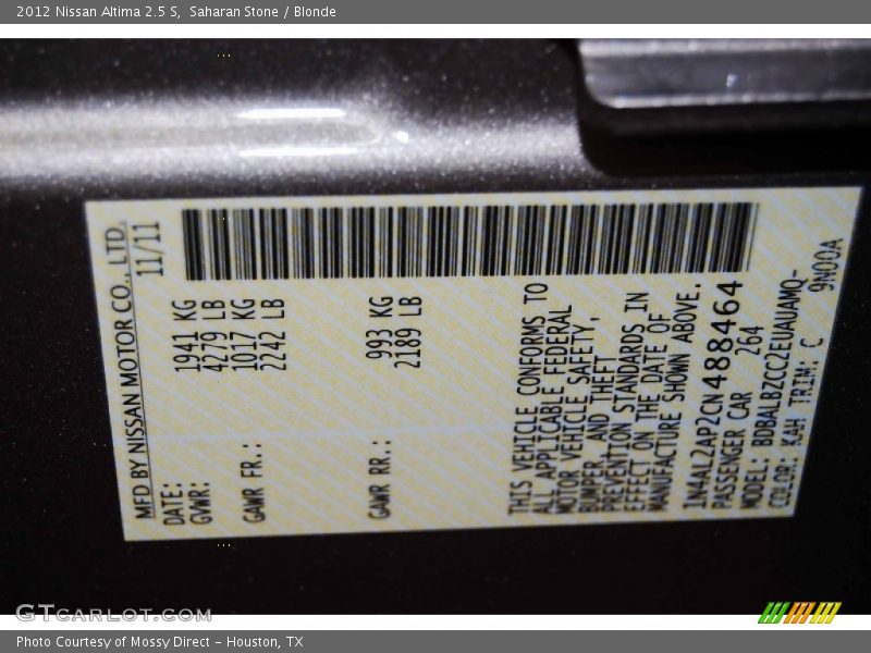 Saharan Stone / Blonde 2012 Nissan Altima 2.5 S