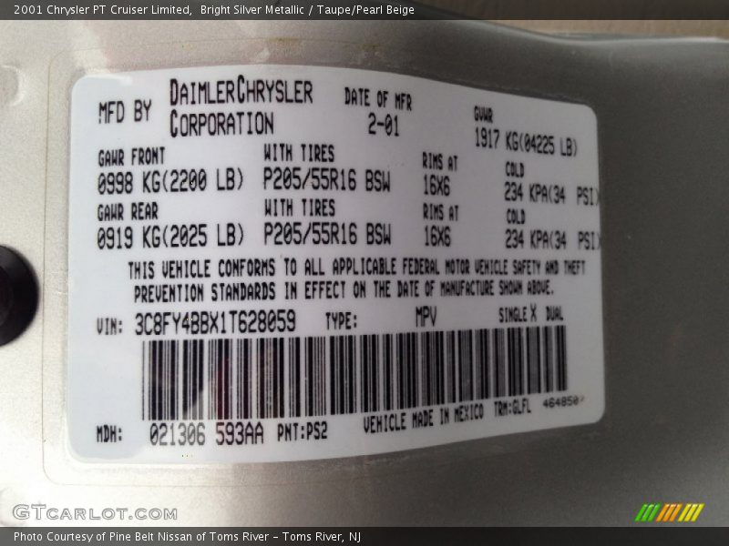 Bright Silver Metallic / Taupe/Pearl Beige 2001 Chrysler PT Cruiser Limited