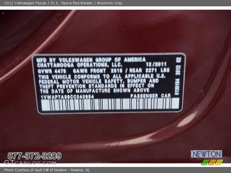Opera Red Metallic / Moonrock Gray 2012 Volkswagen Passat 2.5L S