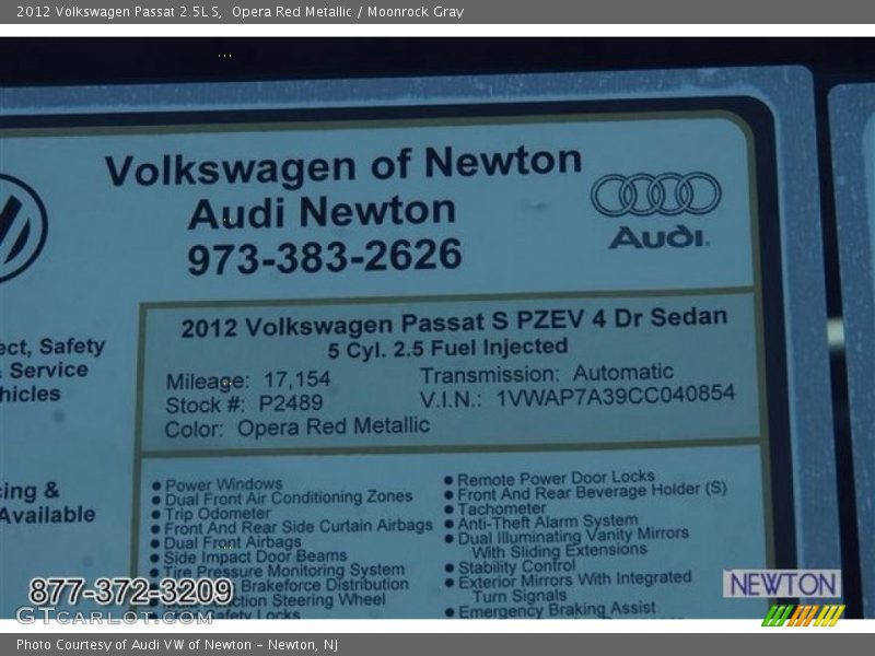 Opera Red Metallic / Moonrock Gray 2012 Volkswagen Passat 2.5L S