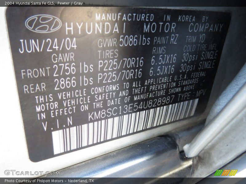 Pewter / Gray 2004 Hyundai Santa Fe GLS