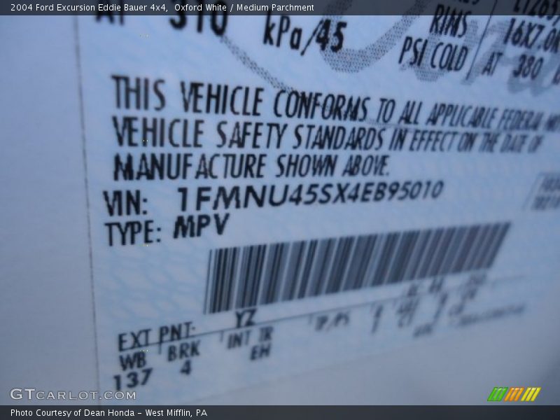 Oxford White / Medium Parchment 2004 Ford Excursion Eddie Bauer 4x4