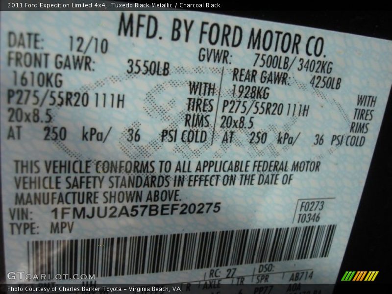 Tuxedo Black Metallic / Charcoal Black 2011 Ford Expedition Limited 4x4